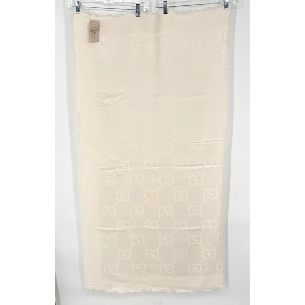 GUCCI GG Jacquard Silk Wool Shawl Scarf Ivory White Italy Large 140x140cm - Picture 10 of 11